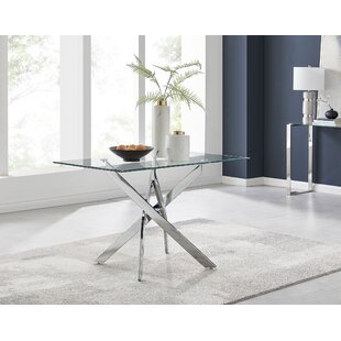 Rectangular glass top store pedestal dining table